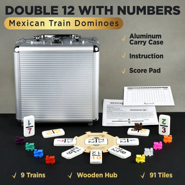 Mexican Train Dominoes - Double 12 with Numbers