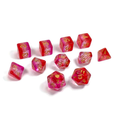 HeartBeat Dice - Translucent Lesbian Pride 11-Piece RPG Set